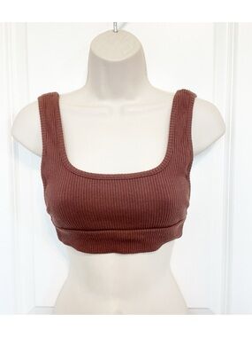NWT Hey Babe Brown Ribbed Crop Top Size Medium Gym Festival Summer Club